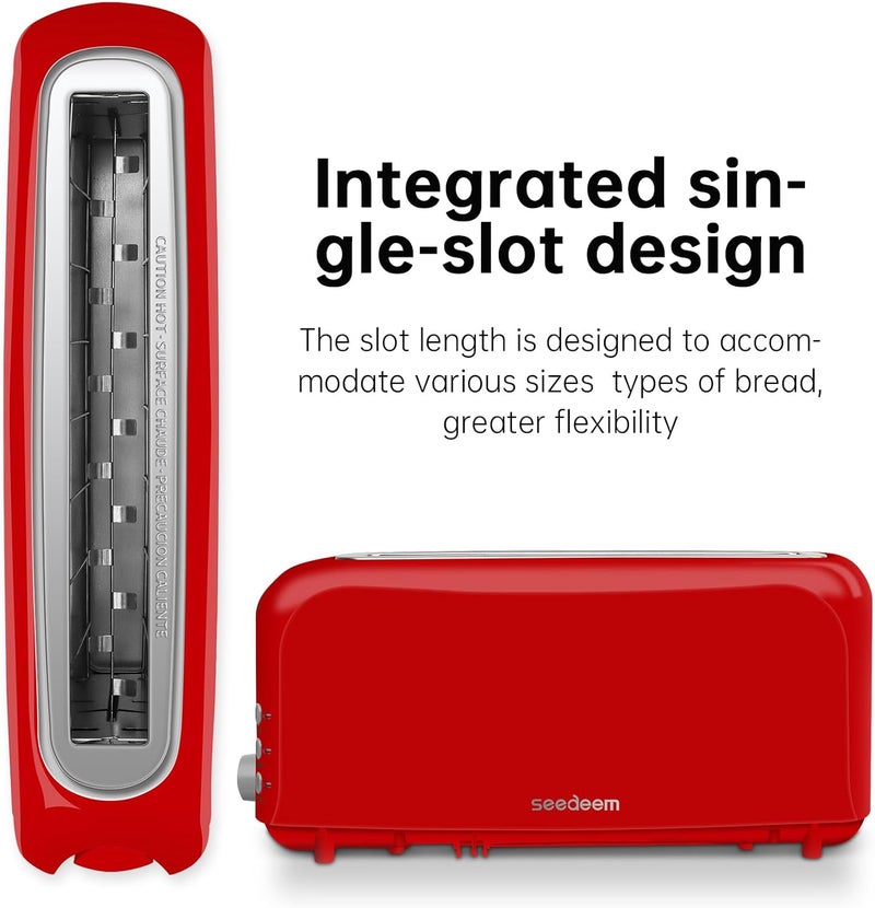 SEEDEEM 2 Slice Slim Toaster, Single 10" Long Slot Toaster Fits Bagels & Artisan Bread, 6 Shade Settings, Cancel/Reheat/Defrost, Removable Crumb Tray, Auto Shut-Off, Red - Image 3
